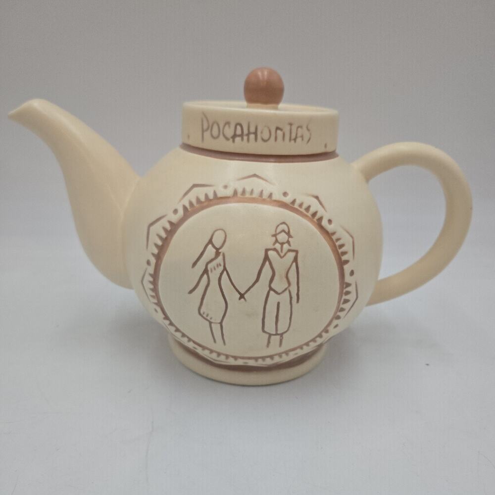 Vintage Disney Treasure Pocahontas John Smith Ceramic Teapot Hard To Find Rare